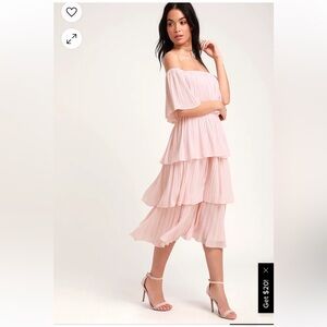 NWT-Gala Ready Blush Pink Off-the-Shoulder Ruffle Midi Dress